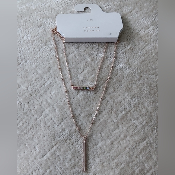 Lauren Conrad Rose Gold Layered Necklace With Colored Gems - Picture 3 of 6